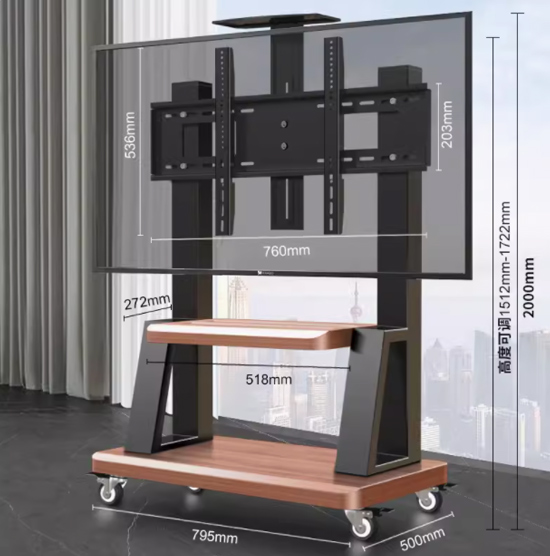 （40-85寸英寸通用，承重400斤，加双置物盘，木纹饰面）电视机支架可移动